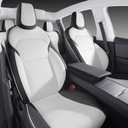 Nappa Leather Car Seat Covers Compatible with 2025–2026 Tesla Model Y Juniper, Black & White Two-Tone Design, Custom Fit Full Set, Airbag Compatible Car Interior Cushion Covers
