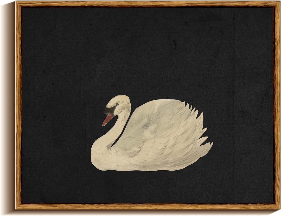 VIYYIEA Framed Wall Art Decor for Living Room Vintage Swan Canvas Prints Easter Decor Gift,Grace Swan Art Painting Pictures Rustic Animals Bathroom Farmhouse Home Wall Decor- 14L x 11W