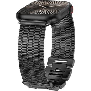 Moolia Stainless Steel Band Compatible with Apple Watch Strap 40/42/41/38/44/46/45/49mm Women, Dressy Fancy Bracelet Metal Mesh Link Wristband for iWatch Series 11 10 9 8 7 6 5 4 3 SE/Ultra 3 2 1 (Black)