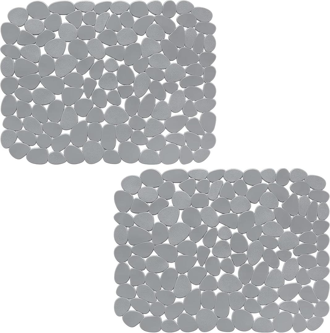 Bligli Pebble Sink Mat for Stainless Steel/Ceramic Sinks, 2 Pack PVC Sink Protectors Mats for Bottom of Kitchen Sink, Dish Drying Mat for Dishes and Glassware, 15.7 x 11.8 inch, Solid Grey