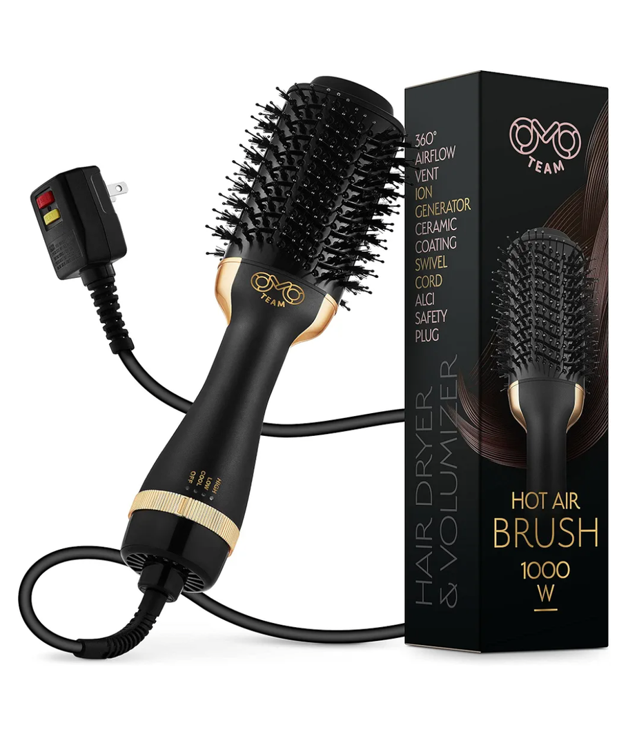 Professional Blowout Hair Dryer Brush, Black Gold Dryer and Volumizer, Hot Air Brush for Women, 75MM Oval Shape (Black Gold)