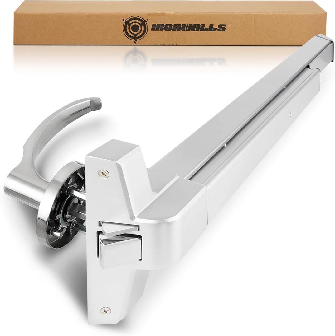 IRONWALLS Panic Bars for Exit Doors 32 Inch, Silver Commercial Push Bar Panic Exit Device Stainless Steel with Exterior Door Lever Handle, Emergency Exit Panic Door Hardware for 32-47 Doors