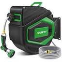 SHAWTY Retractable Garden Hose Reel 100FT 1/2" - 4-Layer Hose with Metal Bracket, Auto-Lock Slow Retraction, Outdoor Water Hose Reel for Yard & Garden - Nozzle Included (Green, 1/2" 100ft)