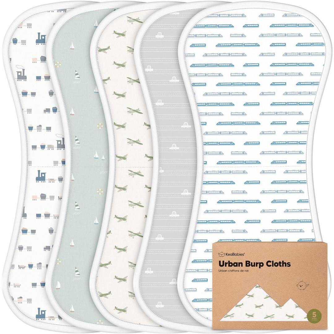 Organic Burp Cloths Baby Boy & Girl - 5-Pack Super Absorbent Cotton Burping Cloths for Babies, Soft & Plush Newborn Spit Up Rags, Infant Towels for Milk Spit Up, Unisex, Large 21" x 10" (Vessels)