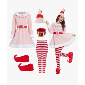 Elves Costume for Women Christmas Elves Outfit with Hat & Accessories,Halloween Christmas Cosplay Costumes for Adults, Medium