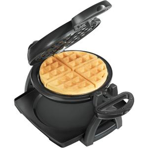 Proctor Silex Belgian Waffle Maker with Nonstick Plates, Single Flip, Cool-Touch Handle and Removable Drip Tray for Easy Cleanup Black (26090PS)