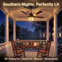 52" Weatherproof Outdoor Ceiling Fan with 4 E12 Base, Plug-in Caged Patio Fan, 6-Speed Remote & App Control, Reversible DC Motor, Matte Black