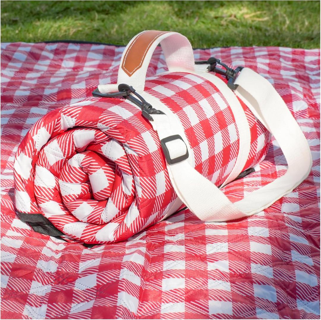 Genovega Waterproof Picnic Blanket Beach Outdoor Camping Mat Rug Extra Large Foldable Cute Big Travel Essential Accessories Gift Park Patio Lawn Garden Grass Ground Music Festival Must Have Checkered