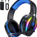 Fachixy FC-100 Wireless Gaming Headset for PS5, PS4, Switch - Gaming Headphones with Lossless Audio & 50Hrs Battery Life - Gamer Headset with Microphone for Mac, Laptop, Mobile (Blue)