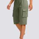 Viodia 15" Long Shorts for Women Hiking Cargo Bermuda Shorts Lightweight Knee Length Capris for Summer Travel Fishing (Green, L)