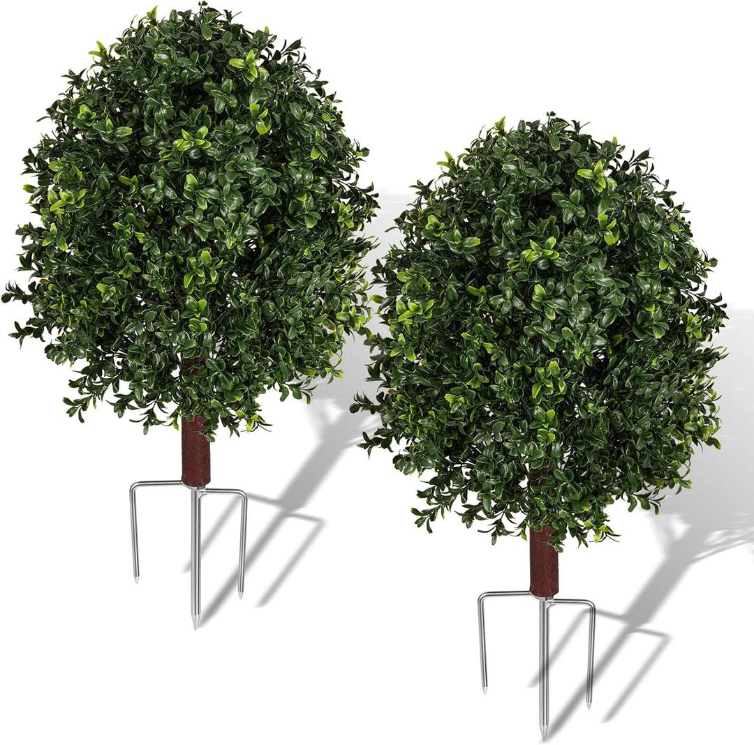 Set of 2-23.5" Artificial Boxwood Plants Outdoor, UV Resistant Topiary Trees Artificial Outdoor,Faux Boxwoods for Outdoor Planters Front Porch, Garden, Yard & Planter Decor