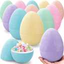 12 Pack 6" Pastel Flocked Easter Eggs Empty Large Fillable Easter Eggs Assorted Colors Plastic Fillable Eggshells Party Favors for Filling Treats Basket Stuffers Table Centerpieces Decor