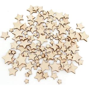 DERAYEE 100 Pcs Unfinished Wooden Stars Ornaments, Assorted Size Cutout Blank Wood Pieces Star for Christmas Wedding Party DIY Crafts, 100pcs Star