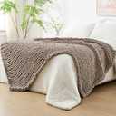 Bigacogo Chunky Knit Throw Blanket for Couch, 51x63 inches, 100% Hand Knitted with Thick Jumbo Chenille Yarn, Cozy Soft Large Rope Knot Cable Crochet Blankets for Sofa Bed Living Room, Taupe