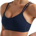Yoga Sports Workout Bras for Women Seamless Molded Cup Spaghetti Double Strap Bra Wirefree Scoop Neck Tank Top Bras (Blue, L)