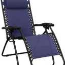 Amazon Basics Outdoor Patio Zero Gravity Lounge Chair with Pillow, Folding Reclining and Textilene Adjustable, Folding Lounge Lawn Chairs for Outside, 26", Blue