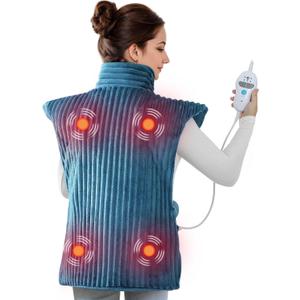 Heating Pads for Back Pain Relief,Wearable Electric Heating Pad with Massager, 24"x35" Extra Large Heated Pad for Neck and Shoulders Cramps,Auto-Shut Off,Machine Washable (Teal)