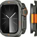 Suphart Metal Bumper Cover Compatible with Apple Watch Series 9/8/7 Case 45mm, [Turn 45mm into Ultra Look] Rugged Shockproof Protector with Back Frame for iWatch 45mm, Graphite