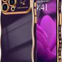 for iPhone 12 Pro Case, Cute Wave Frame Curly Shape Shockproof Heart Phone Cove for Women Girls Camera Protection Cover Luxury Plating Shockproof Phone Case for iPhone 12 Pro, Dark Purple