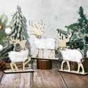 COCHIE Cute Christmas Tiered Tray Decor Indoor, Wooden Reindeer Christmas Tabletop Decorations and Xmas Tree Centerpiece, Reindeer Sign Standing Elk Decor for Home Party Decorations (Fur)