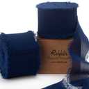 Ribbli Navy Chiffon Ribbon 1-1/2 inch x 20 Yard Handmade Fringe Chiffon Silk Ribbon,Navy Ribbon for Wrapping, Wedding Invitations, Bridal Bouquets, Home Decor