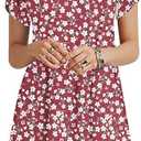 PLOKNRD Women's Casual Dress Summer Short Sleeve T-Shirt Dress Crew Neck Basic Dresses 2025 (Blue White Flower), L