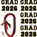 Upgraded 32 PCS Grad 2026 Letter Patches Self Adhesive, 2.1 Inch Iron on Patches Sew on Chenille Letter Patches with Glitter, Graduation Embroidered Applique for DIY Tees Bags Lei Grad Decor (Black)