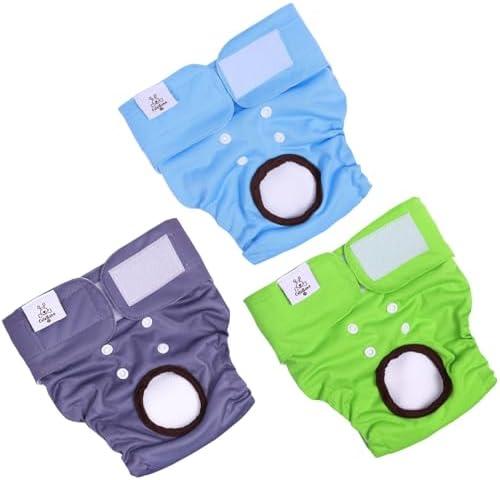CuteBone Dog Diapers Female Washable Small Medium Large 3 Pack Reusable Doggie Diapers Puppy Period Pants for Doggy Heat Cycle Peeing D67XS, XS 