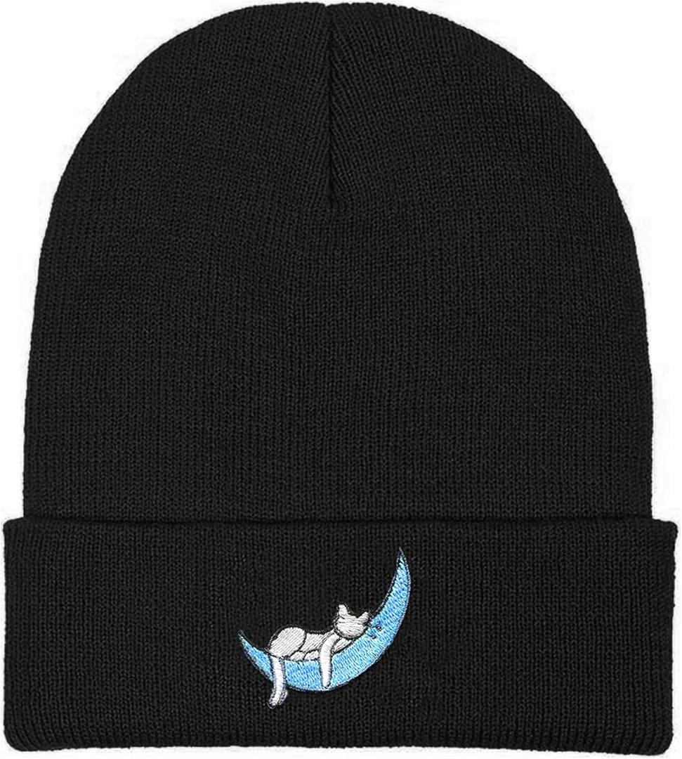 Embroidered Panda Beanies Hats for Men Women Knit Winter Cap, Warm Panda Skull Caps Gifts for Men Women (Black)