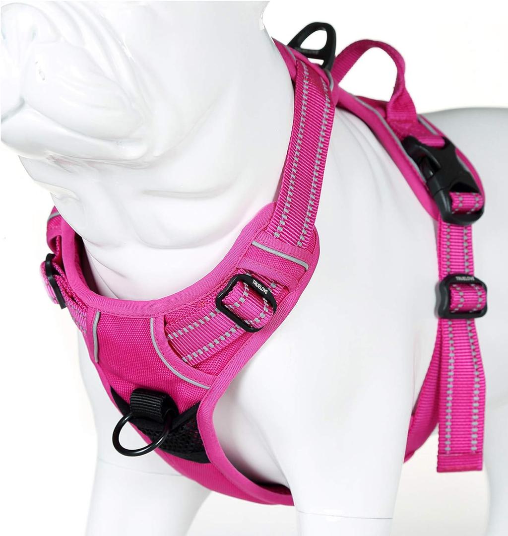 Soft Front Dog Harness .Best Reflective No Pull Harness with Handle and 2 Leash Attachments (X-Large (Pack of 1), Fuchsia)