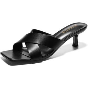 Womens Kitten Heels Open Toe Short Heels Sandals for Women Fashion Party Dress Low Heels Sandals (8, Black)