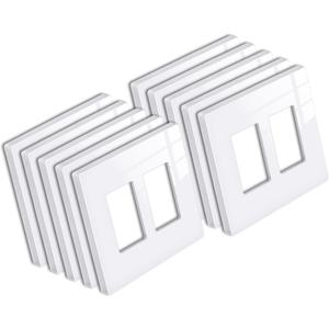 [10 Pack] BESTTEN 2 Gang Mid-Size Screwless Outlet Cover, Midway Decorative Wall Plate, USWP6 Gloss Snow White, Midsize H4.88" x W4.93"