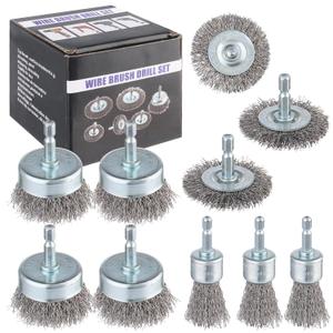 Rocaris 10-Pack Carbon Steel Wire Wheel, Cup, Pen Brush Set with 1/4-Inch Hex Shank for Rust Removal, Corrosion and Scrubbing Surfaces