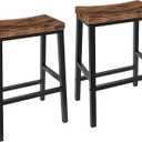 HOOBRO Bar Stools, Set of 2 Bar Chairs, 23.6 Inch Saddle Stools, Kitchen Counter Seat with Footrests, Industrial Barstools for Dining Room, Kitchen, Counter, Rustic Brown and Black BF02MD01