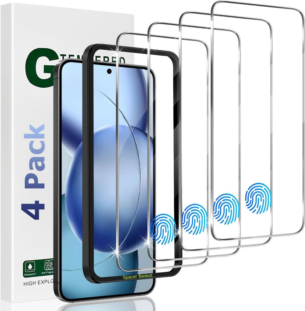 [4 Pack] Screen Protector for Samsung Galaxy S24 Plus / S25 Plus [Tempered Glass] [Japan Glass with 9H Hardness] Fingerprint Unlock with Installation Frame HD Clear Screen Protector