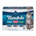 Blue Buffalo Tastefuls Natural Pate Wet Cat Food Variety Pack, Salmon, Chicken, Ocean Fish & Tuna Entres 3-oz Cans (12 Count - 4 of Each Flavor) (EXP 01/09/26)