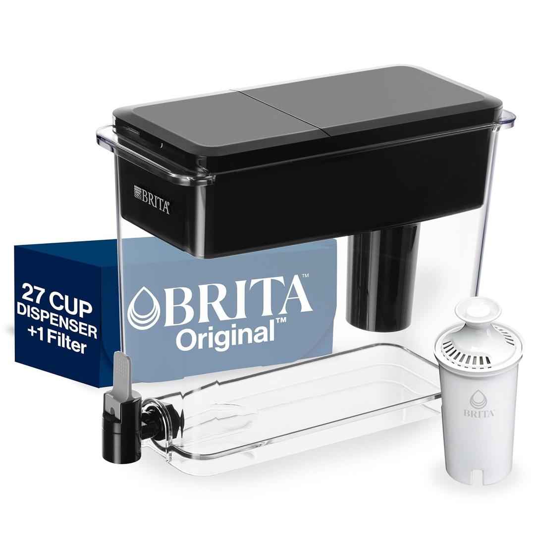 Brita UltraMax Large Water Dispenser With Standard Filter, BPA-Free, Reduces Copper, Cadmium and Mercury Impurities, Lasts 2 Months or 40 Gallons, Includes 1 Filter, Kitchen Accessories, Large 27-Cup (Black)