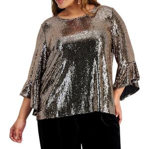 Kasper Women's Shine DOT Ruffle SLV Blouse, Black/Gold, Size M