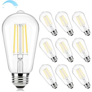 Brightever 10 Pack Edison Bulbs 60W Equivalent, 4000K Cool White Dimmable LED Light Bulb, 7W, 850LM Vintage E26 Light Bulb, 90+CRI, ST58 Clear Glass Antique Decor LED Filament Bulbs for Bedroom