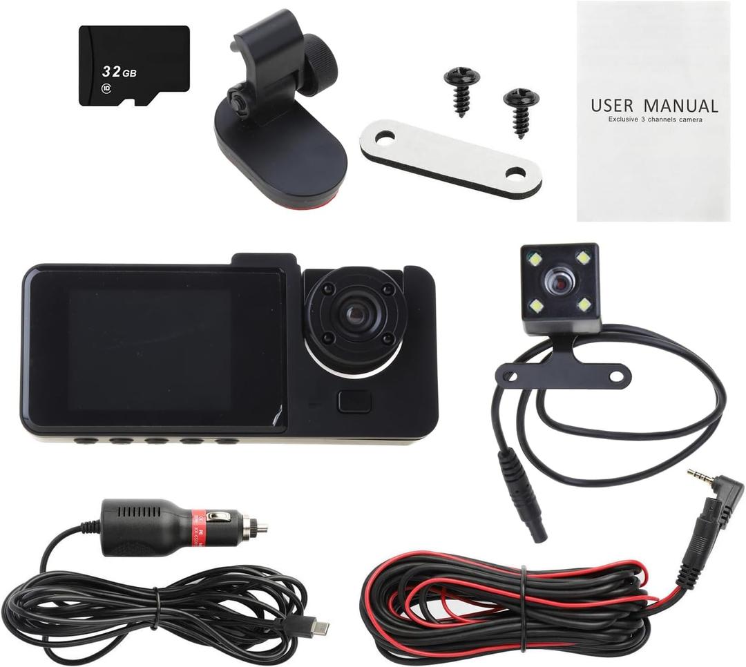 3 Lens DashCam for Car Black Box 1080P Car Video Recorder with G-Sensor Recording DVR Camera Dashcam Front and Rear