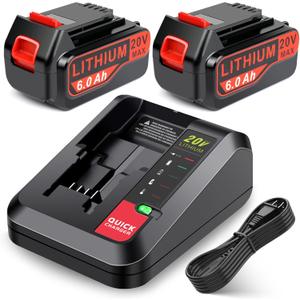 ARyee LB2X4020 6.0Ah 20V Battery for Black and Decker 20V Max LBXR20 LB20 LBX20 LBXR2020 LBX4020 LBX4020 Cordless Tools Battery with 20V Battery Charger PCC685L