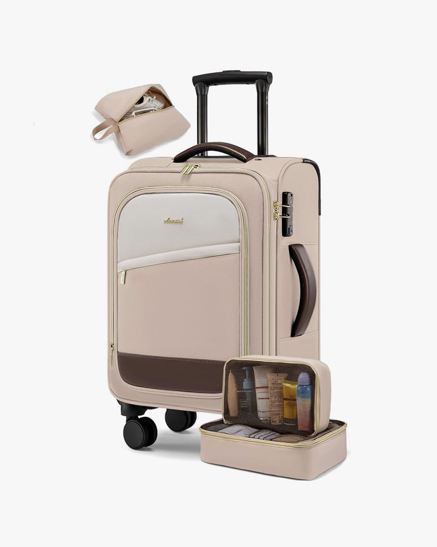 LOVEVOOK 4 Pcs Carry On Luggage 22x14x9 Airline Approved, 20 Inch Carry On Suitcases with Wheels, Soft side Rolling Suitcase for Women Men, with TSA Lock Weekender Travel Luggage