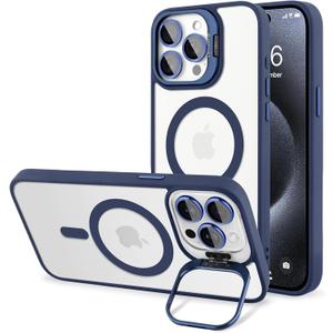 Magnetic Case for iPhone 15 Pro,Compatible with MagSafe,Camera Cover Kickstand,Clear Slim Shockproof Phone Case,Scratch-Resistant Anti-Yellowing Lightweight Durable Design,RoyalBlue