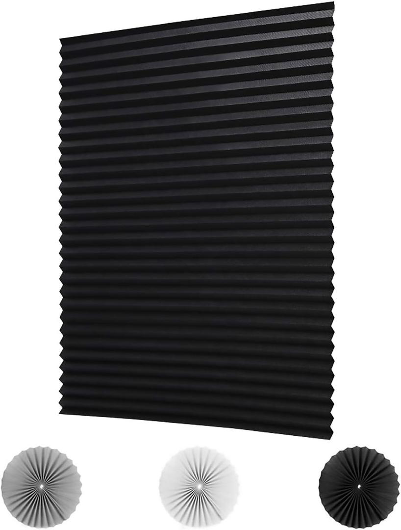 LUCKUP 2 Pack Cordless Light Filtering Pleated Fabric Shade,Easy to Cut and Install, with 4 Clips (36"x72"- 2 Pack, Black)
