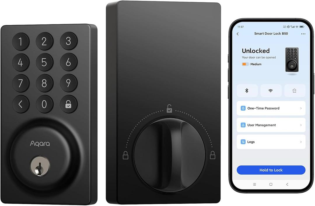 Aqara Smart Lock B50, Built-in WiFi Keypad Deadbolt for Front Door, Black | No Bridge Required, Keyless Entry Door Lock, Easy Installation, Compatible with Alexa & Google Assistant, APP Remote Control