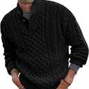 Bbalizko Mens Stand Collar Pullover Sweater Cable Knitted Chunky Winter Fashion Buttons Twisted Thermal Sweaters, M