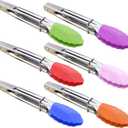 Small Tongs with Silicone Tips 7-Inch Mini Serving Tongs, Set of 6 (Green Red Blue Purple Pink Orange)