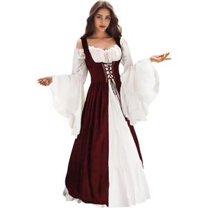 Renaissance Dress Women Medieval Dress Ren Faire Costume Renaissance Outfit Irish Dress Halloween Costume for Women (Small-Medium, Burgundy)