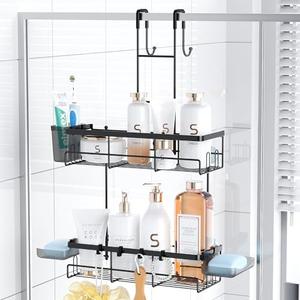 Aitatty Over the Door Shower Caddy Hanging: Black Rustproof Shower Organizer over the Door - No Drilling Bathroom Rack for Inside