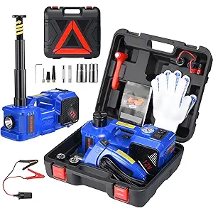 Electric Car Jack kit 5 Ton 12V Electric Floor Jack Lift for Vehicle, Electric Hydraulic Jack Auto Repair Tool Set with Builtin Inflator and Impact Wrench for SUV Sedan Truck Tire Change Blue